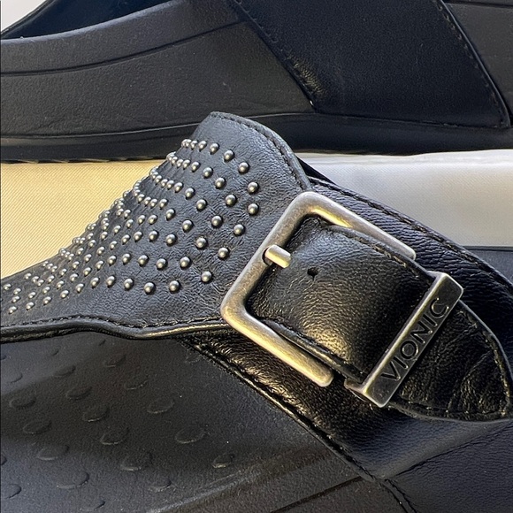 Vionic Black Studded Wedge Sandals-Women's-Size 9-Casual-Comfy-Vacation-Adjust - Picture 15 of 16